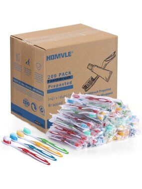 200 Packs Prepasted Disposable Toothbrushes - Bulk Individually Wrapped for